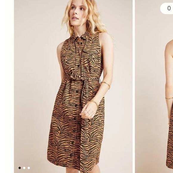 Maeve by Anthropologie Dresses & Skirts - Maeve Tigresa Shirt Dress Womens Size 10 Cotton Button Front Animal Print Career